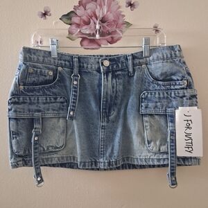 J For Justify | Jean Cargo Micro Denim Skirt Large